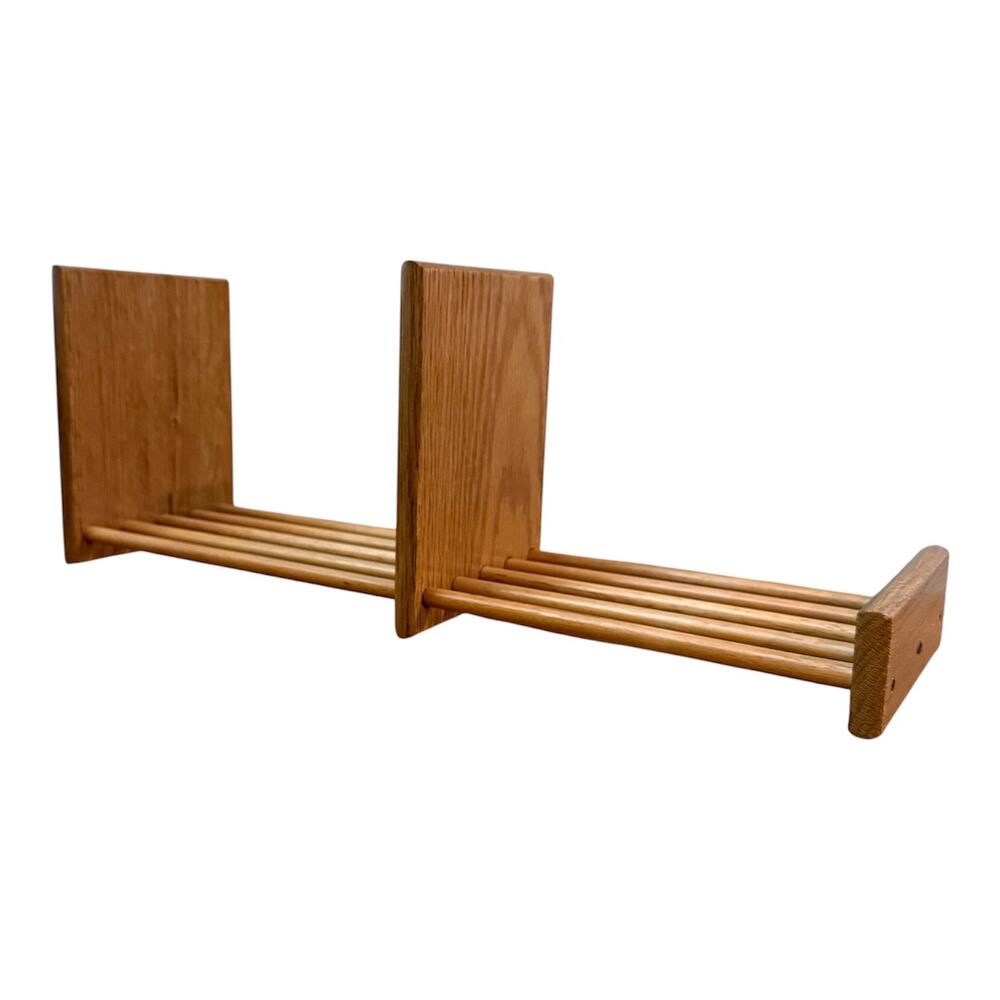 Sliding Wood Book Shelf Rack Vintage Solid Oak Stand Expandable